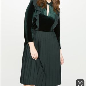 Eloquii velvet pleated dress with ruffle detail